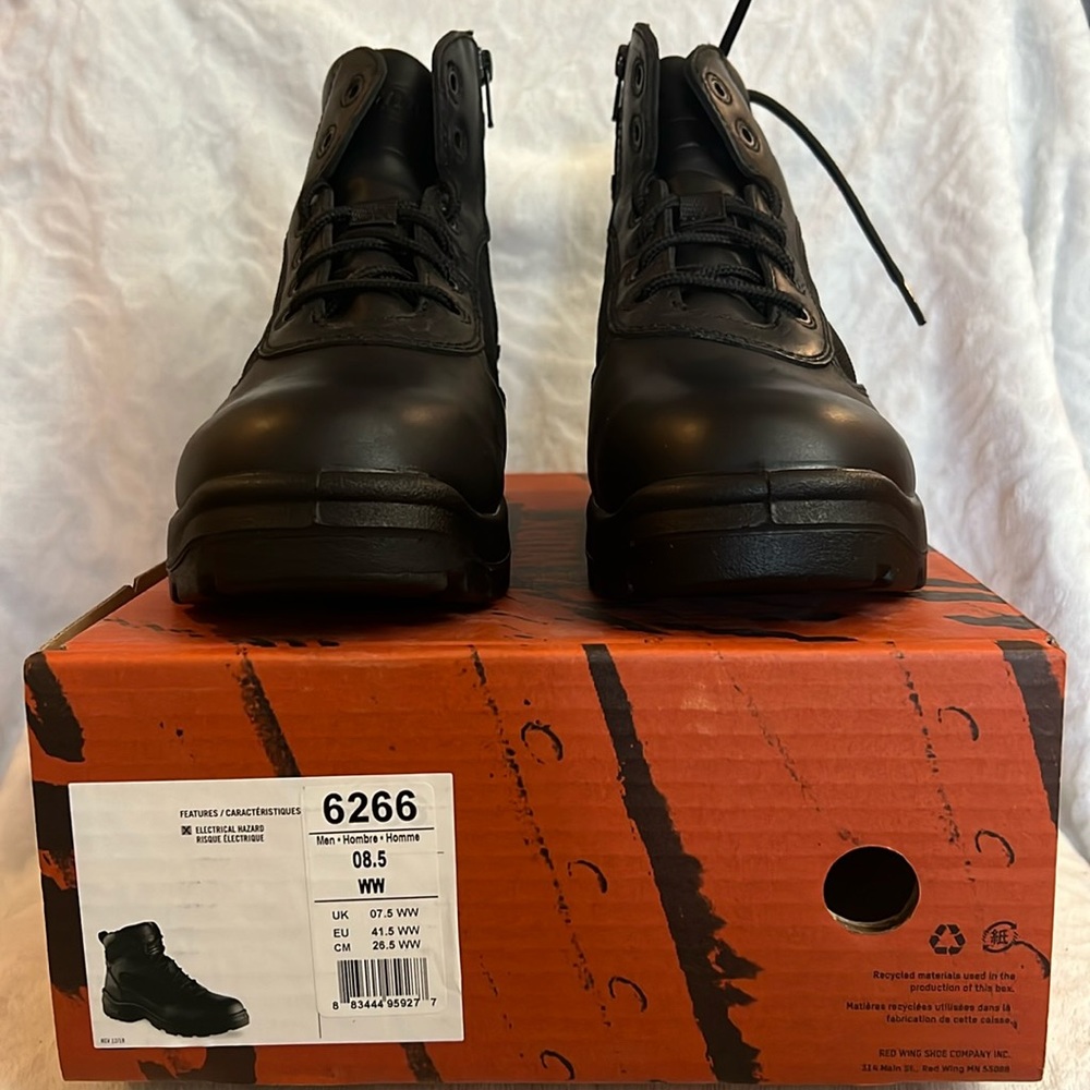 NEW MENS Black Leather Work Boots Size 8 1/2 WIDE, WORX by Red Wing Shoes